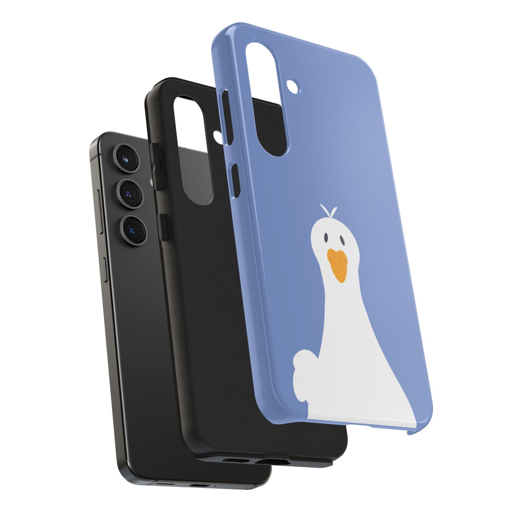 Goofy Goose Tough Phone Case — Cute Minimalist Duck Design on Blue