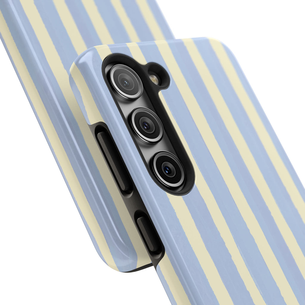 Pastel Stripe Tough Phone Case — Blue & Cream Protective Cover