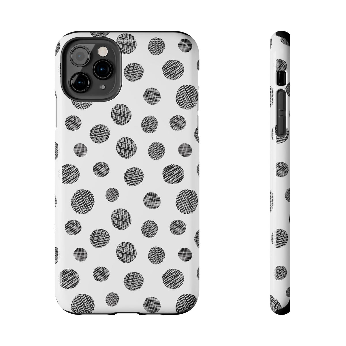 Polka Dot Texture Tough Phone Case — Black & White Spot Pattern, Protective Slim Phone Cover