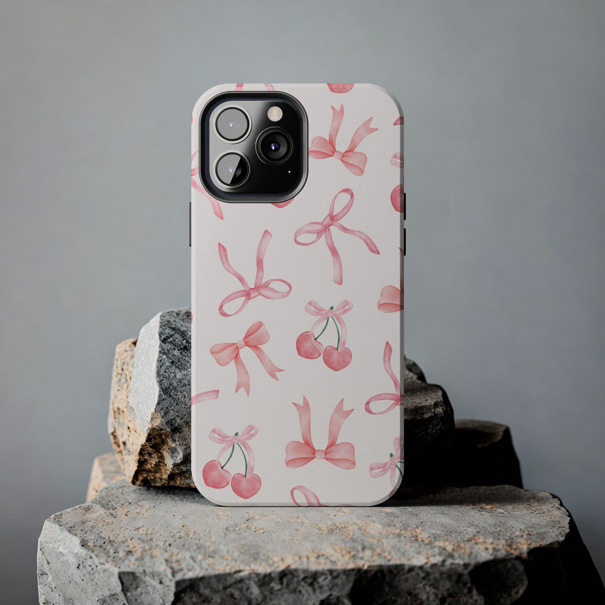 Pink Cherry & Bows Tough Phone Case — Cute Pastel Floral Pattern