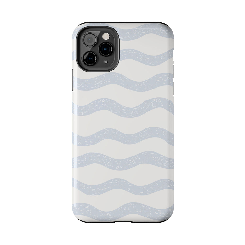 Tough Phone Case – Subtle Blue Wavy Stripes, Durable Protective Cover