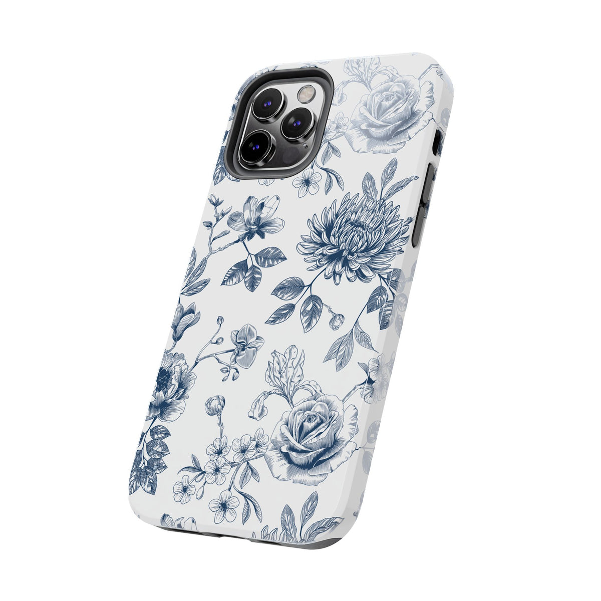 Tough Phone Case — Blue Vintage Floral Protective iPhone Cover