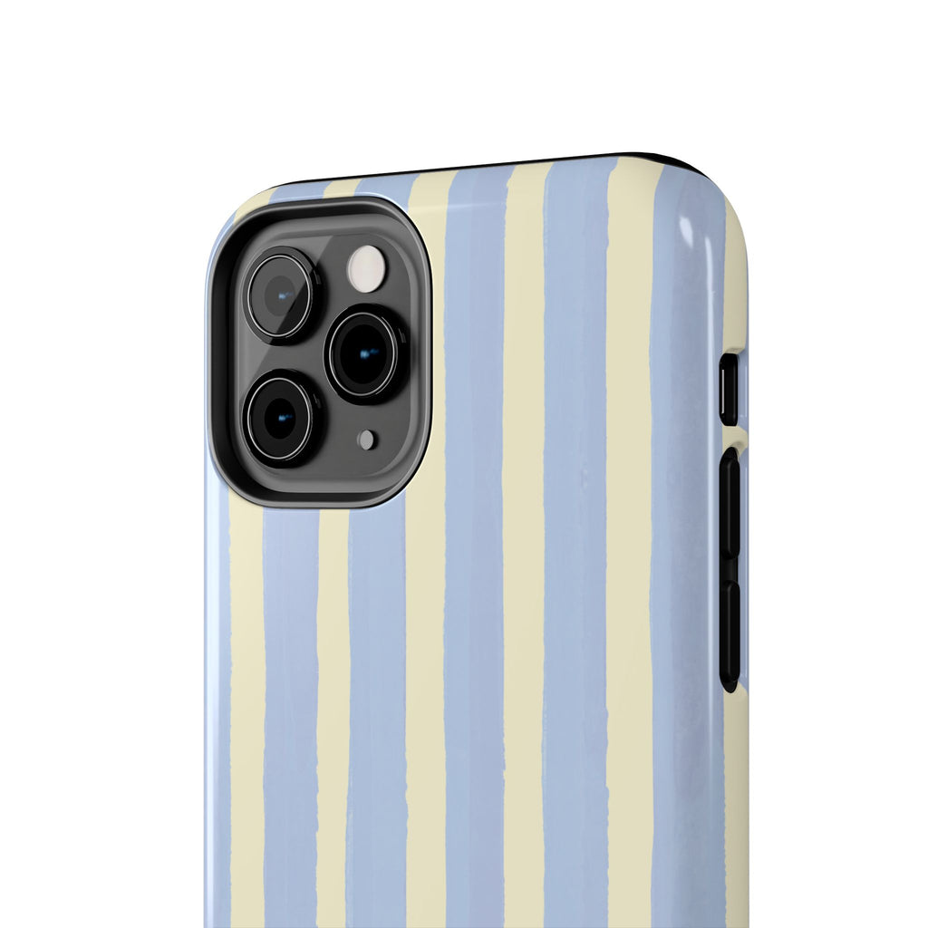 Pastel Stripe Tough Phone Case — Blue & Cream Protective Cover