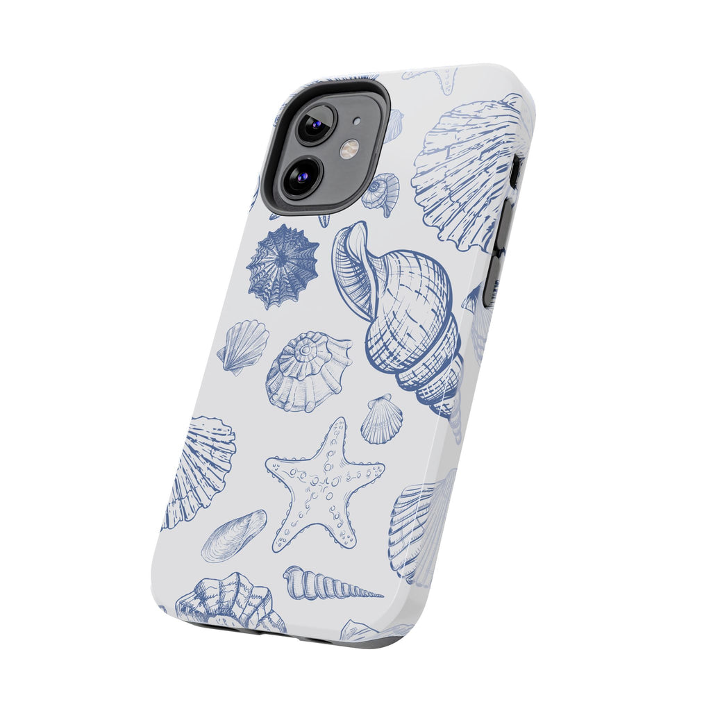 Seaside Sketch Tough Phone Case – Blue Shells & Starfish Protective Cover
