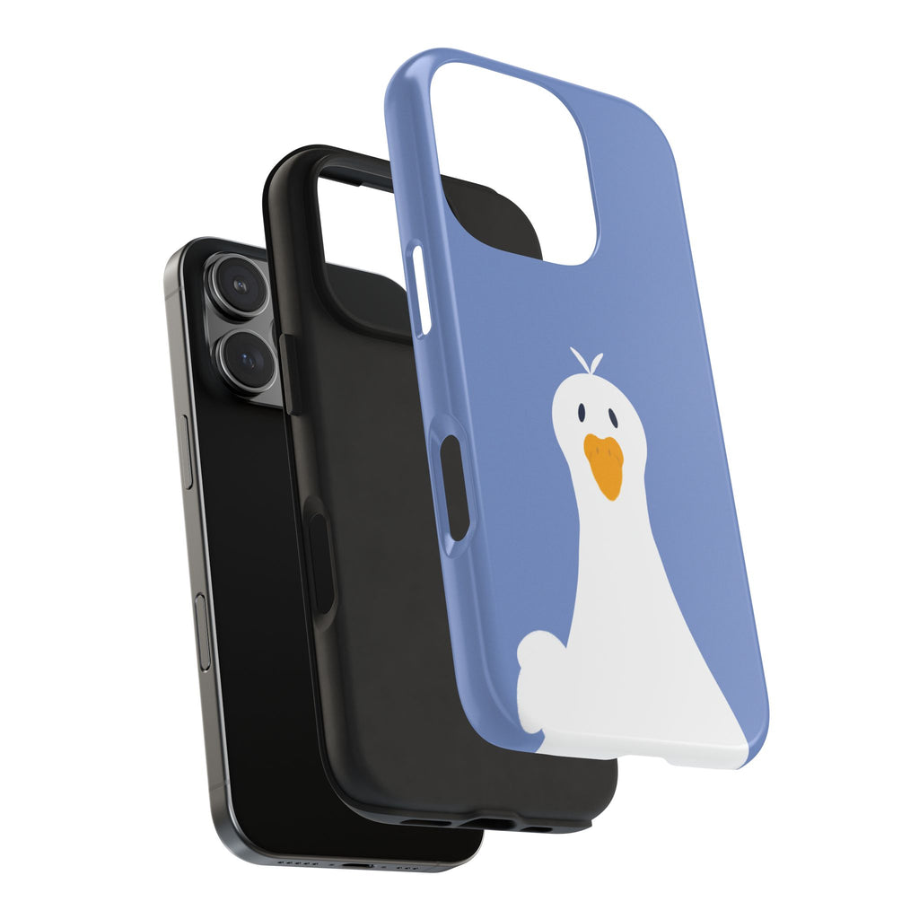 Goofy Goose Tough Phone Case — Cute Minimalist Duck Design on Blue