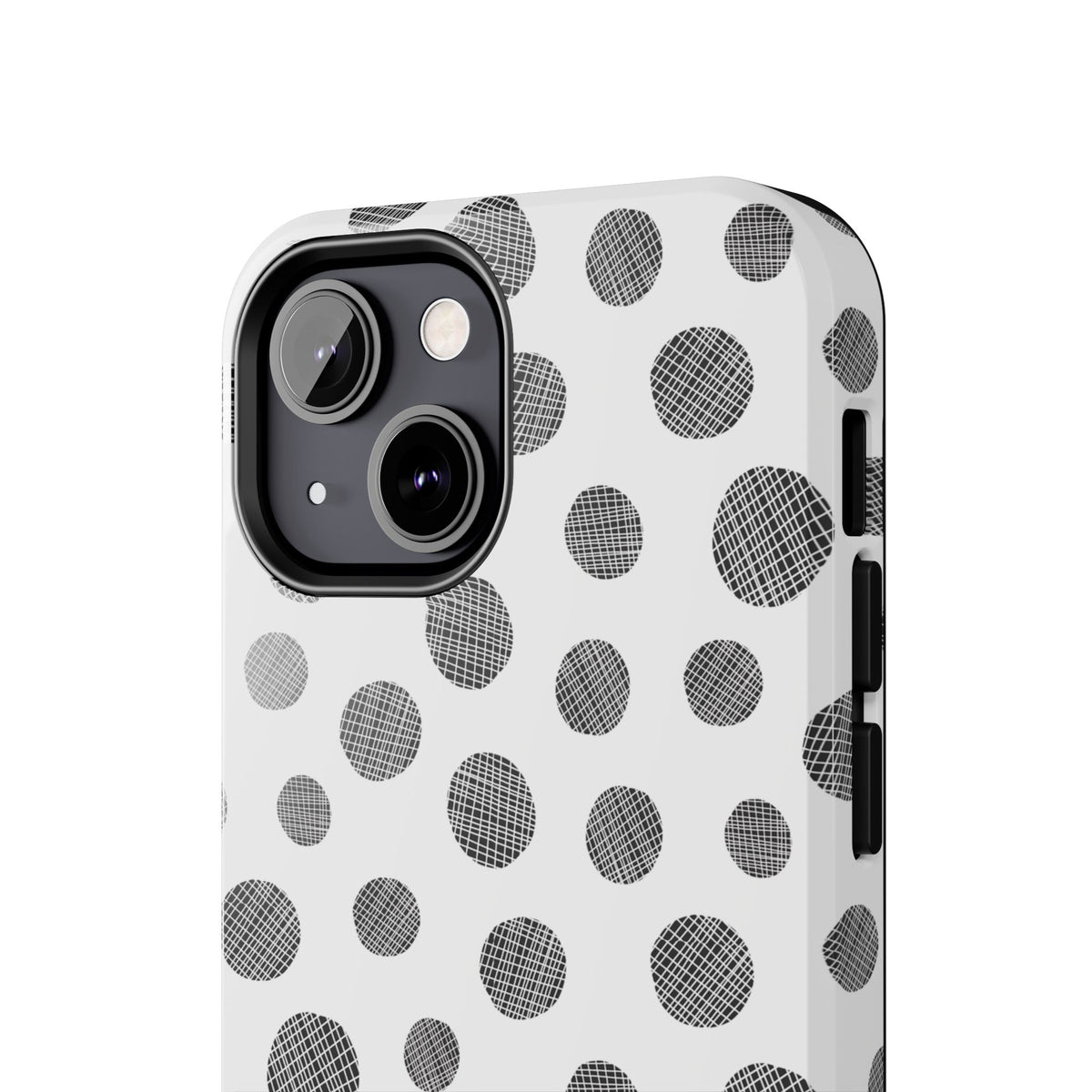 Polka Dot Texture Tough Phone Case — Black & White Spot Pattern, Protective Slim Phone Cover