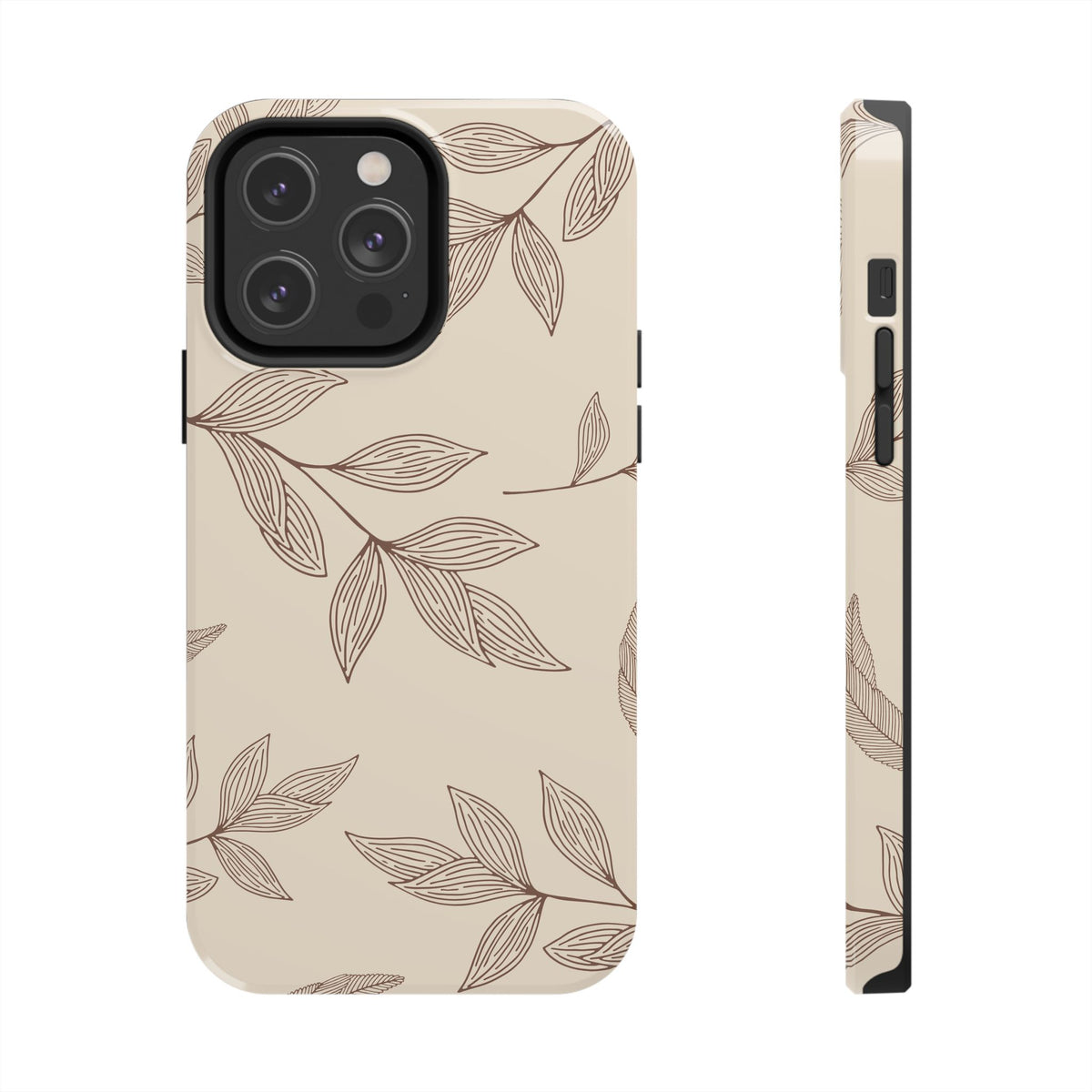 Tough Phone Case — Neutral Botanical Leaf Design (Protective Floral iPhone Case)