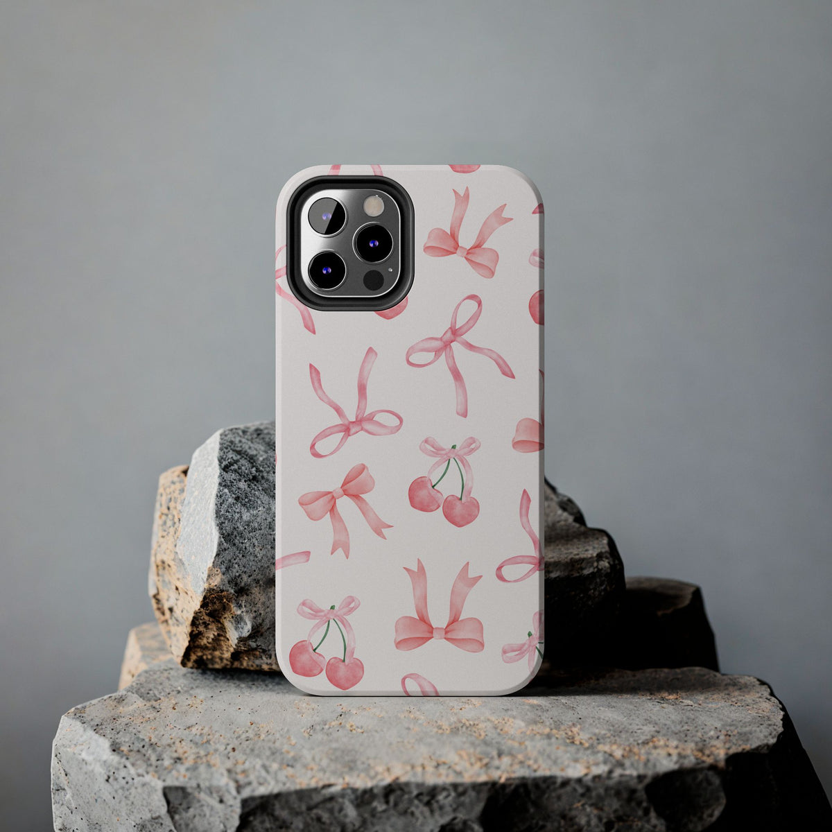 Pink Cherry & Bows Tough Phone Case — Cute Pastel Floral Pattern