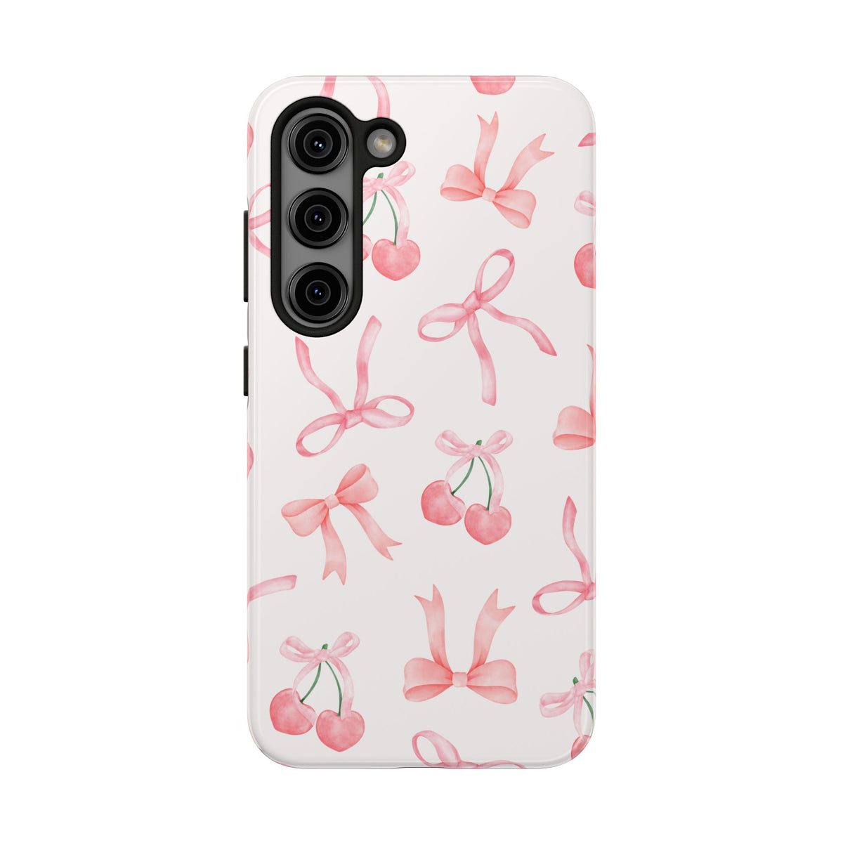 Pink Cherry & Bows Tough Phone Case — Cute Pastel Floral Pattern
