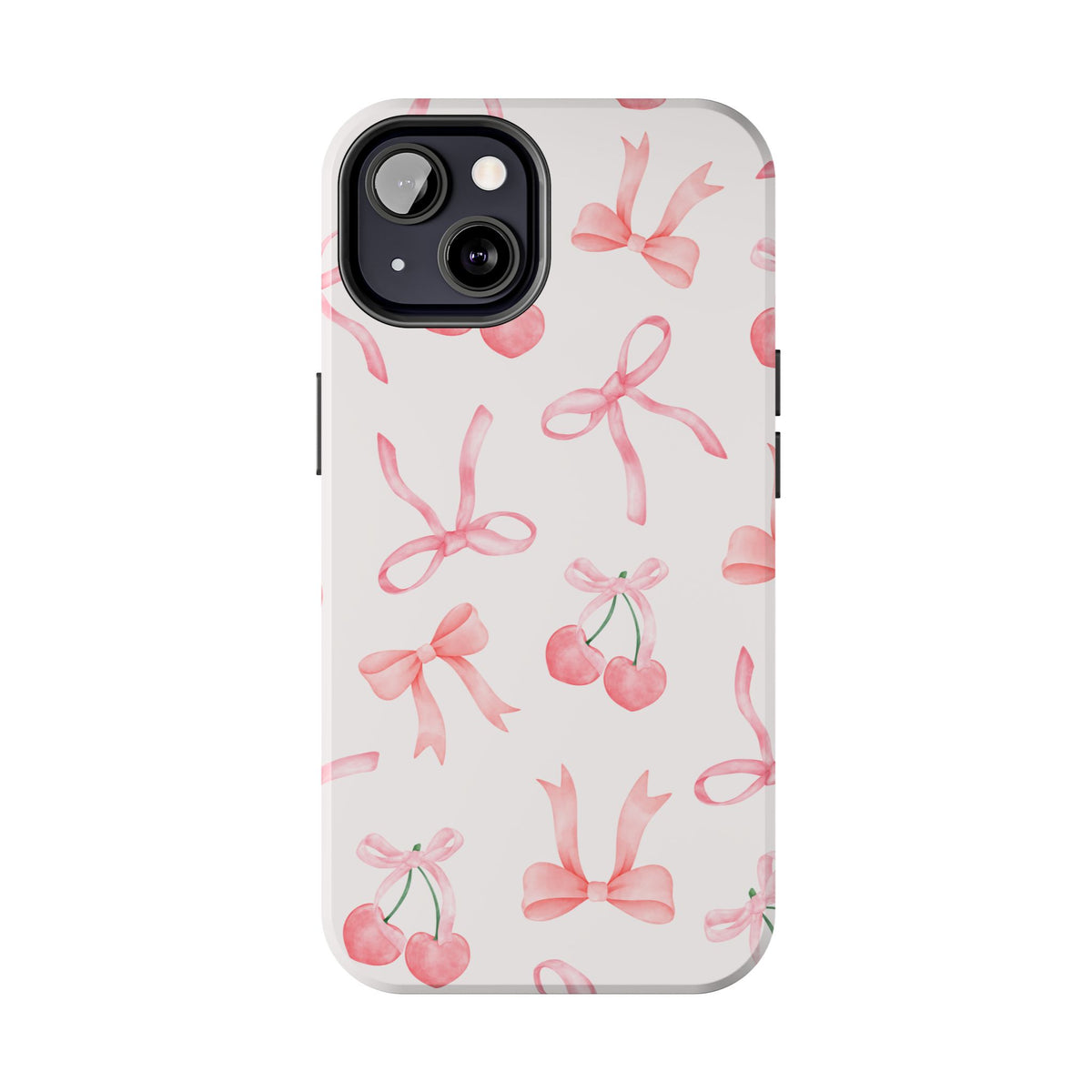 Pink Cherry & Bows Tough Phone Case — Cute Pastel Floral Pattern