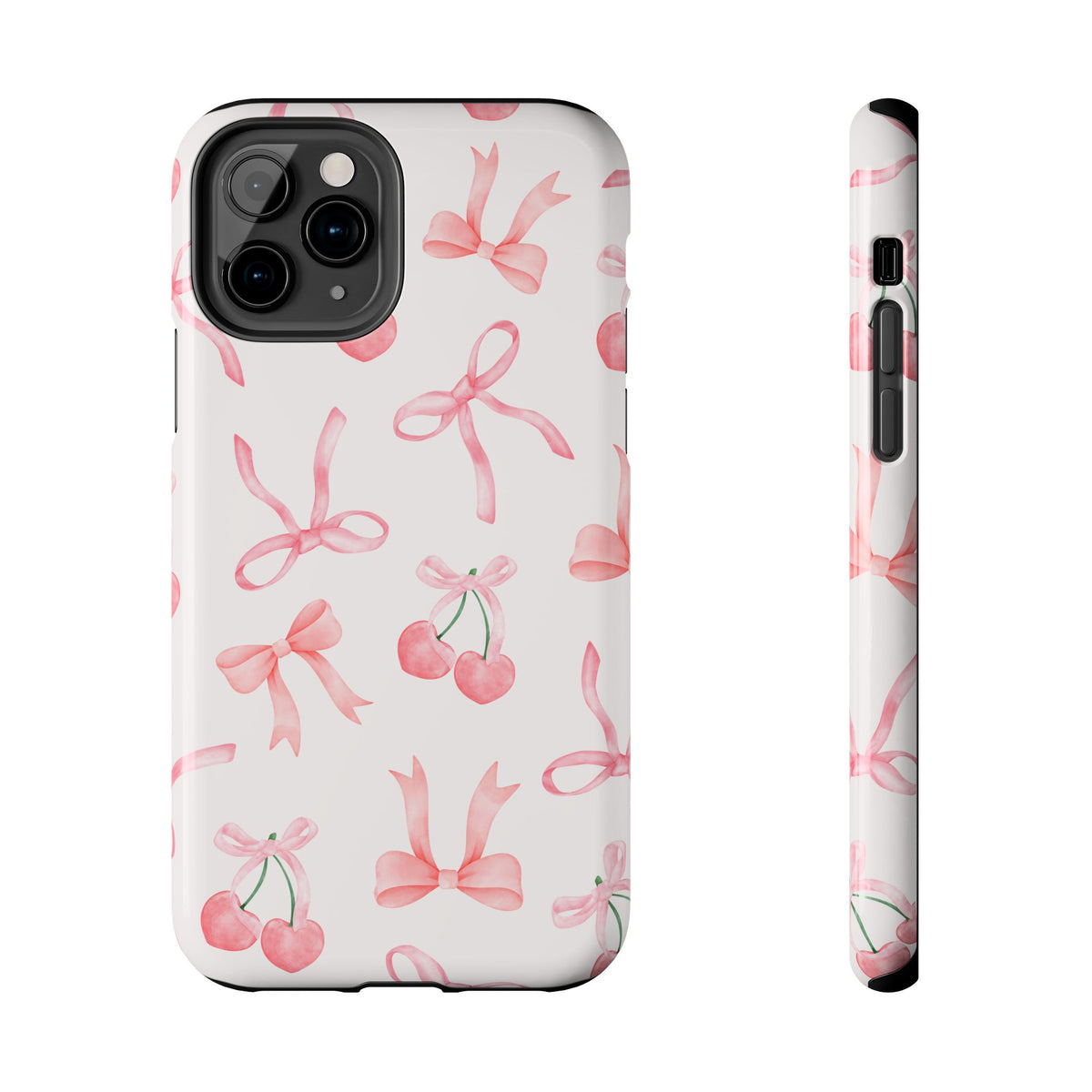 Pink Cherry & Bows Tough Phone Case — Cute Pastel Floral Pattern