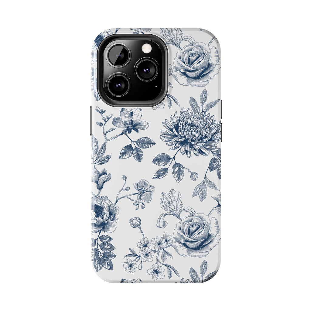 Tough Phone Case — Blue Vintage Floral Protective iPhone Cover