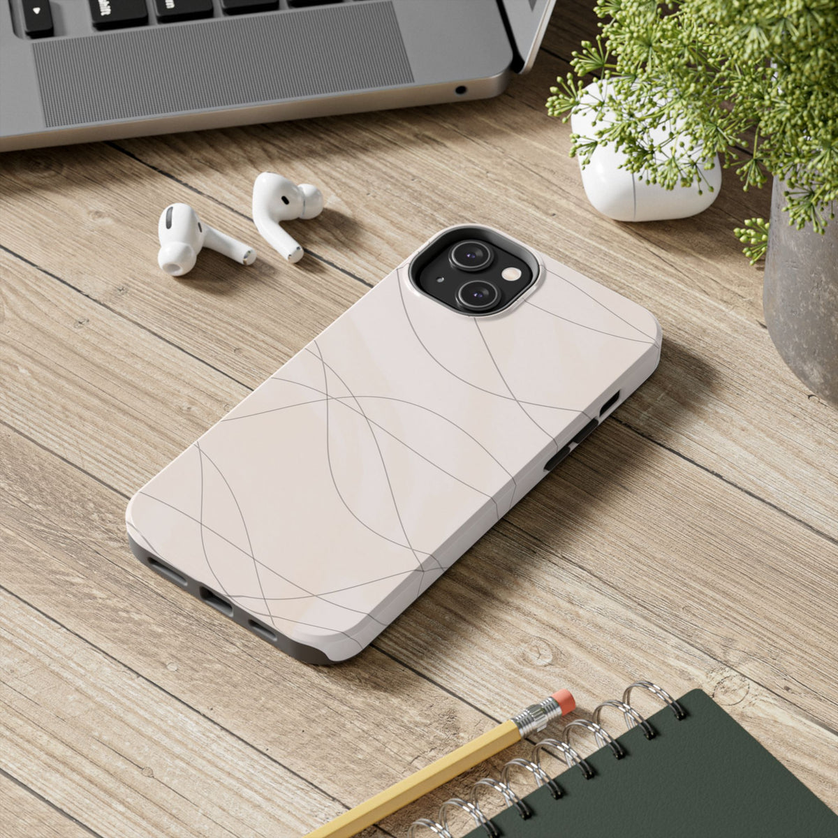 Minimal Beige Wave Tough Phone Case — Protective Slim Phone Case