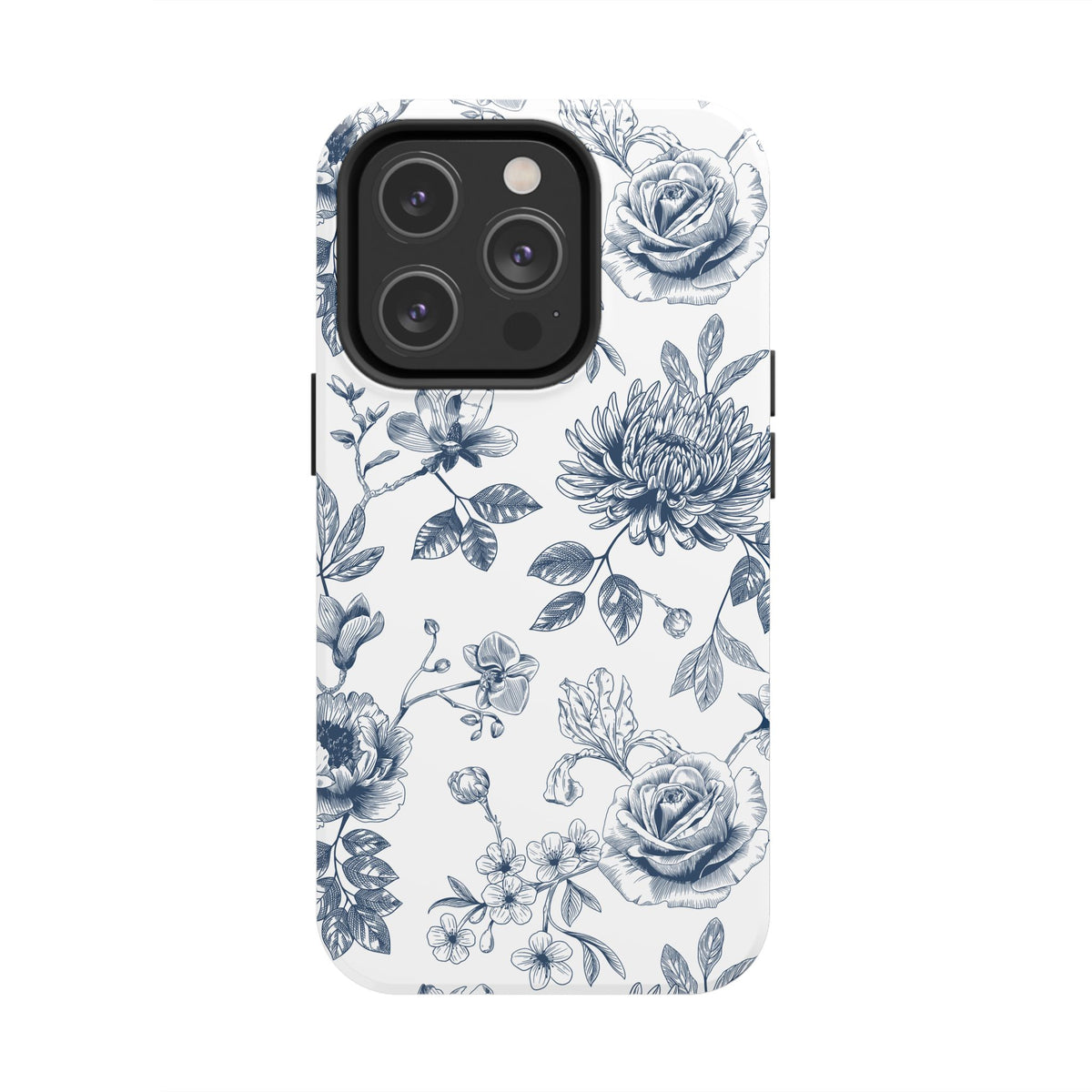Tough Phone Case — Blue Vintage Floral Protective iPhone Cover