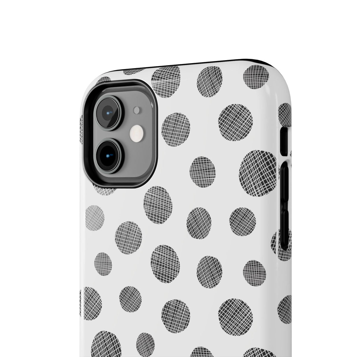 Polka Dot Texture Tough Phone Case — Black & White Spot Pattern, Protective Slim Phone Cover
