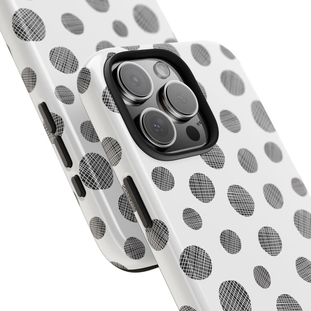 Polka Dot Texture Tough Phone Case — Black & White Spot Pattern, Protective Slim Phone Cover