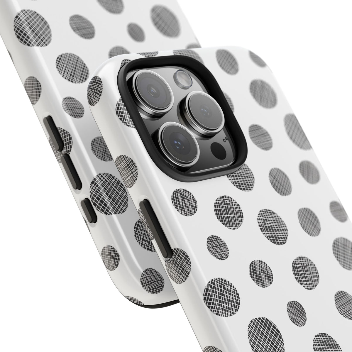Polka Dot Texture Tough Phone Case — Black & White Spot Pattern, Protective Slim Phone Cover