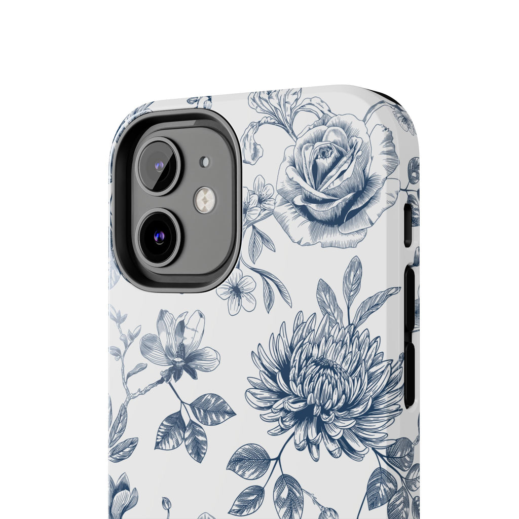 Tough Phone Case — Blue Vintage Floral Protective iPhone Cover