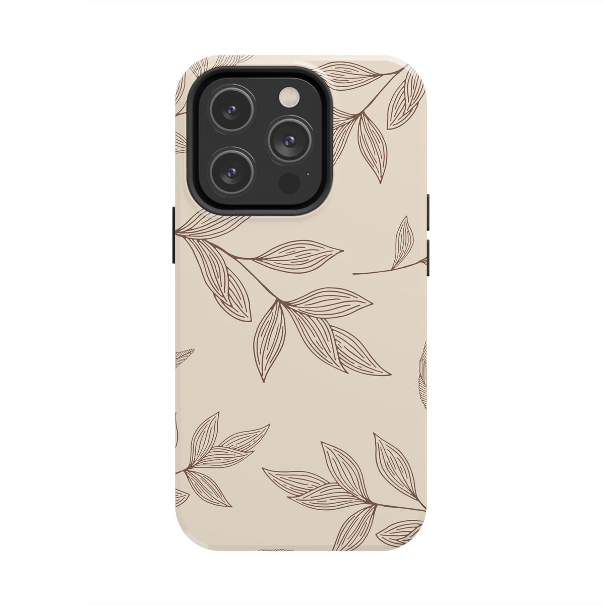 Tough Phone Case — Neutral Botanical Leaf Design (Protective Floral iPhone Case)