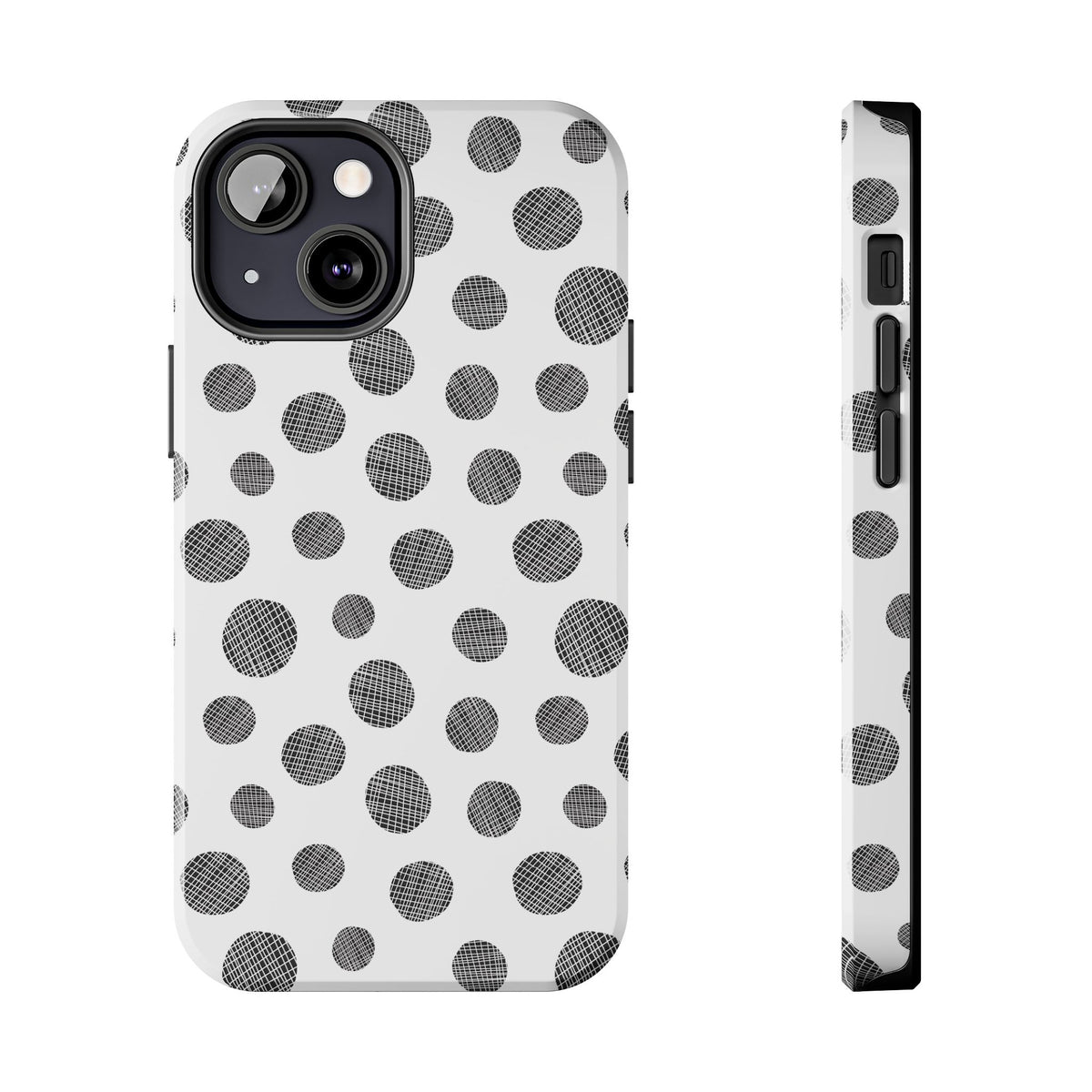 Polka Dot Texture Tough Phone Case — Black & White Spot Pattern, Protective Slim Phone Cover