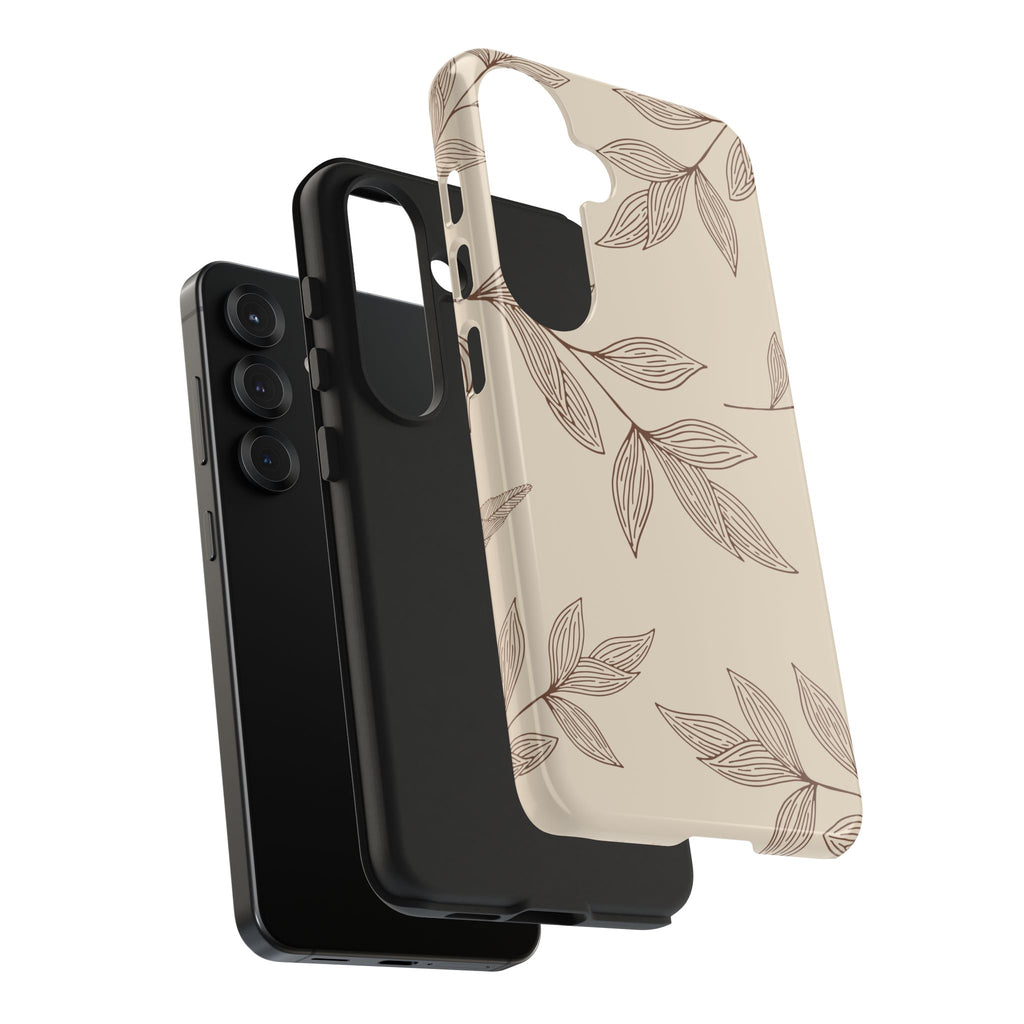 Tough Phone Case — Neutral Botanical Leaf Design (Protective Floral iPhone Case)