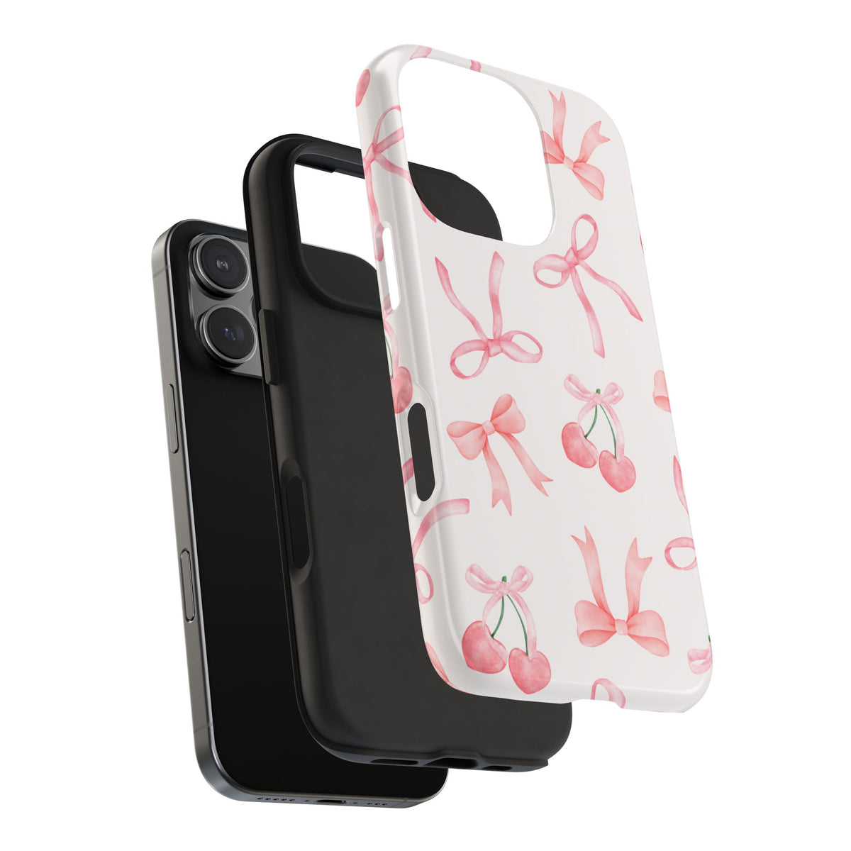 Pink Cherry & Bows Tough Phone Case — Cute Pastel Floral Pattern