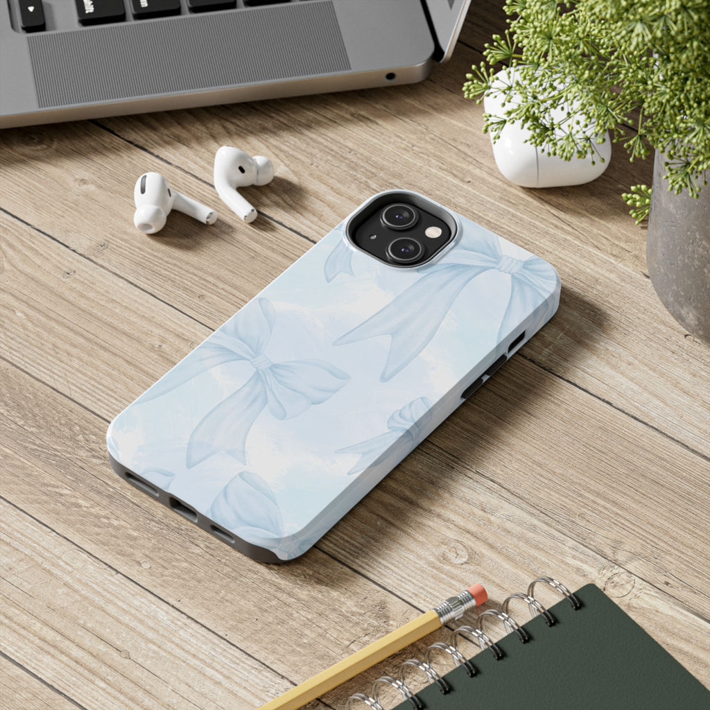 Pale Blue Bow Pattern Tough Phone Case