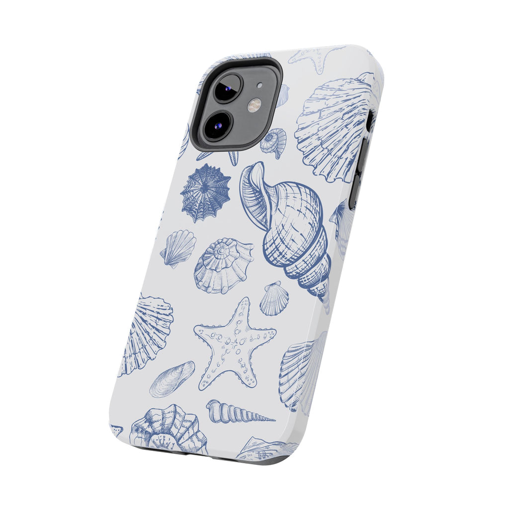 Seaside Sketch Tough Phone Case – Blue Shells & Starfish Protective Cover