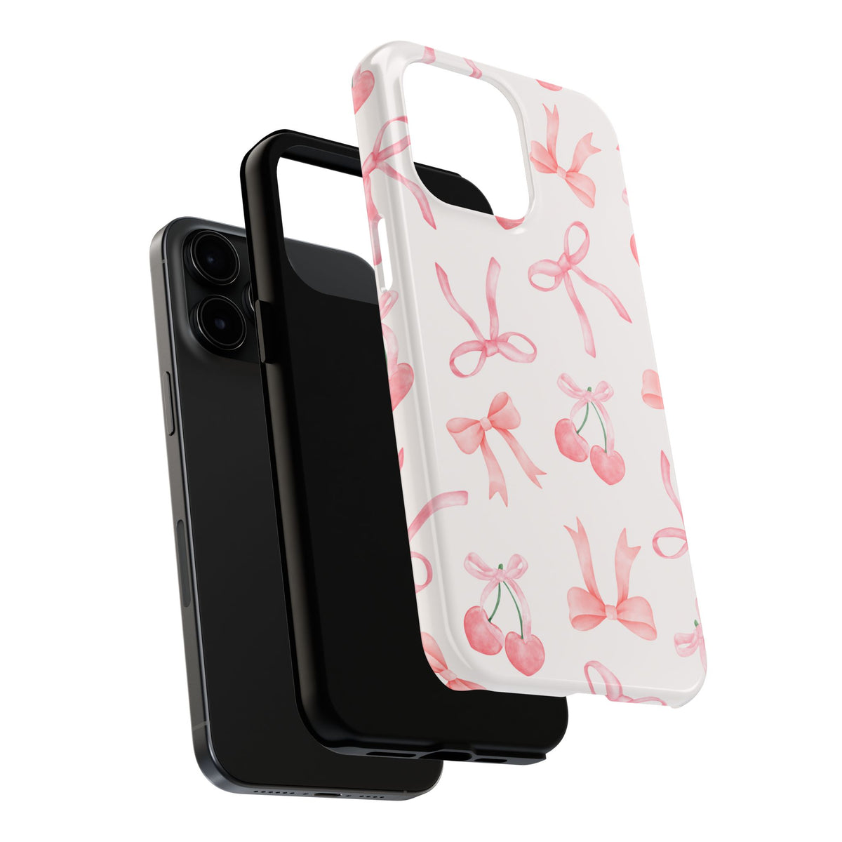 Pink Cherry & Bows Tough Phone Case — Cute Pastel Floral Pattern