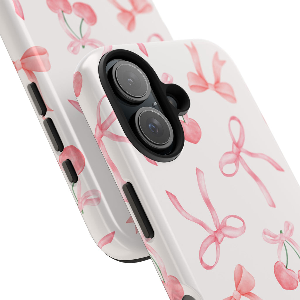 Pink Cherry & Bows Tough Phone Case — Cute Pastel Floral Pattern