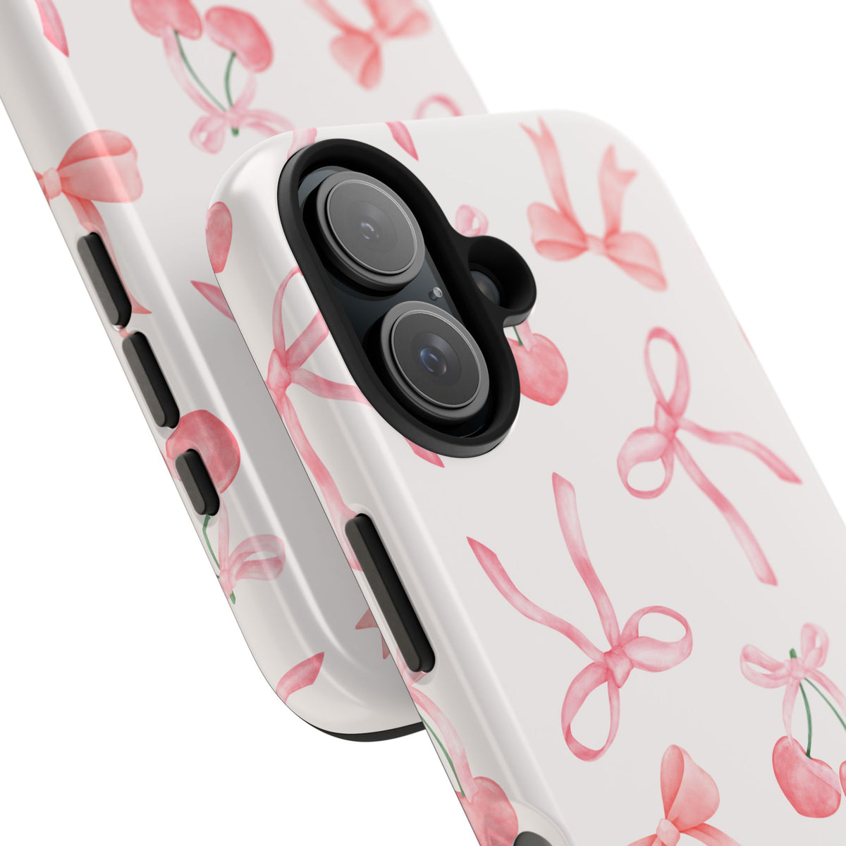 Pink Cherry & Bows Tough Phone Case — Cute Pastel Floral Pattern