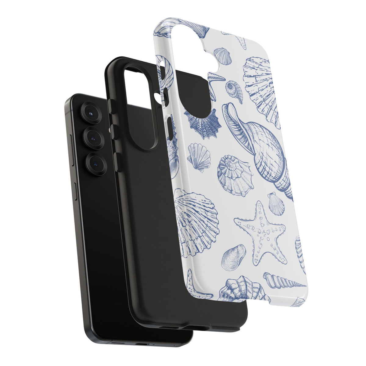 Seaside Sketch Tough Phone Case – Blue Shells & Starfish Protective Cover