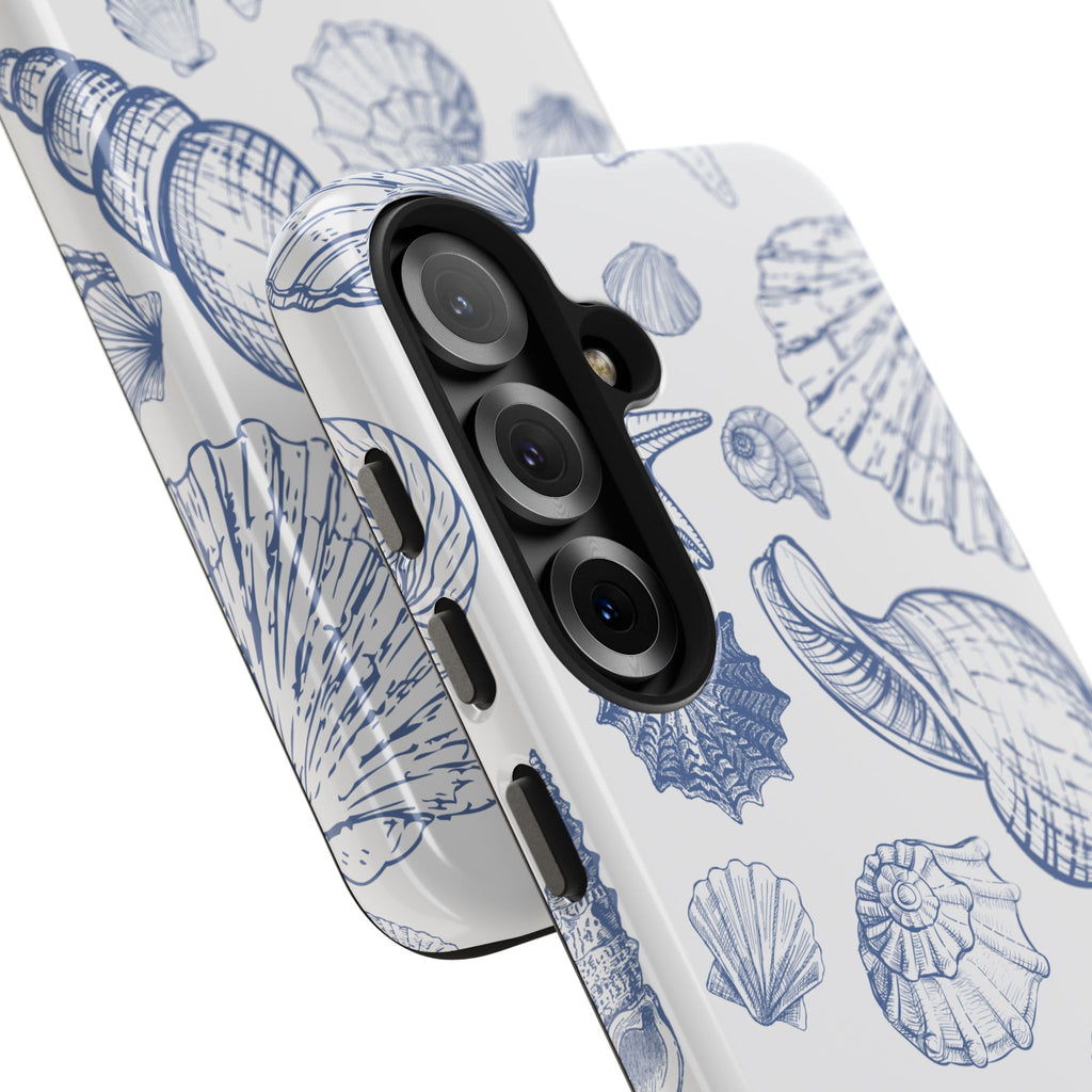 Seaside Sketch Tough Phone Case – Blue Shells & Starfish Protective Cover