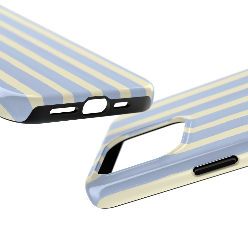 Pastel Stripe Tough Phone Case — Blue & Cream Protective Cover