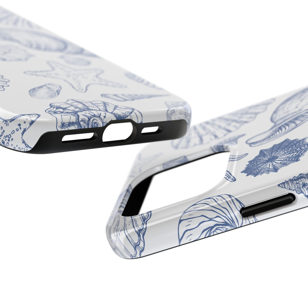 Seaside Sketch Tough Phone Case – Blue Shells & Starfish Protective Cover