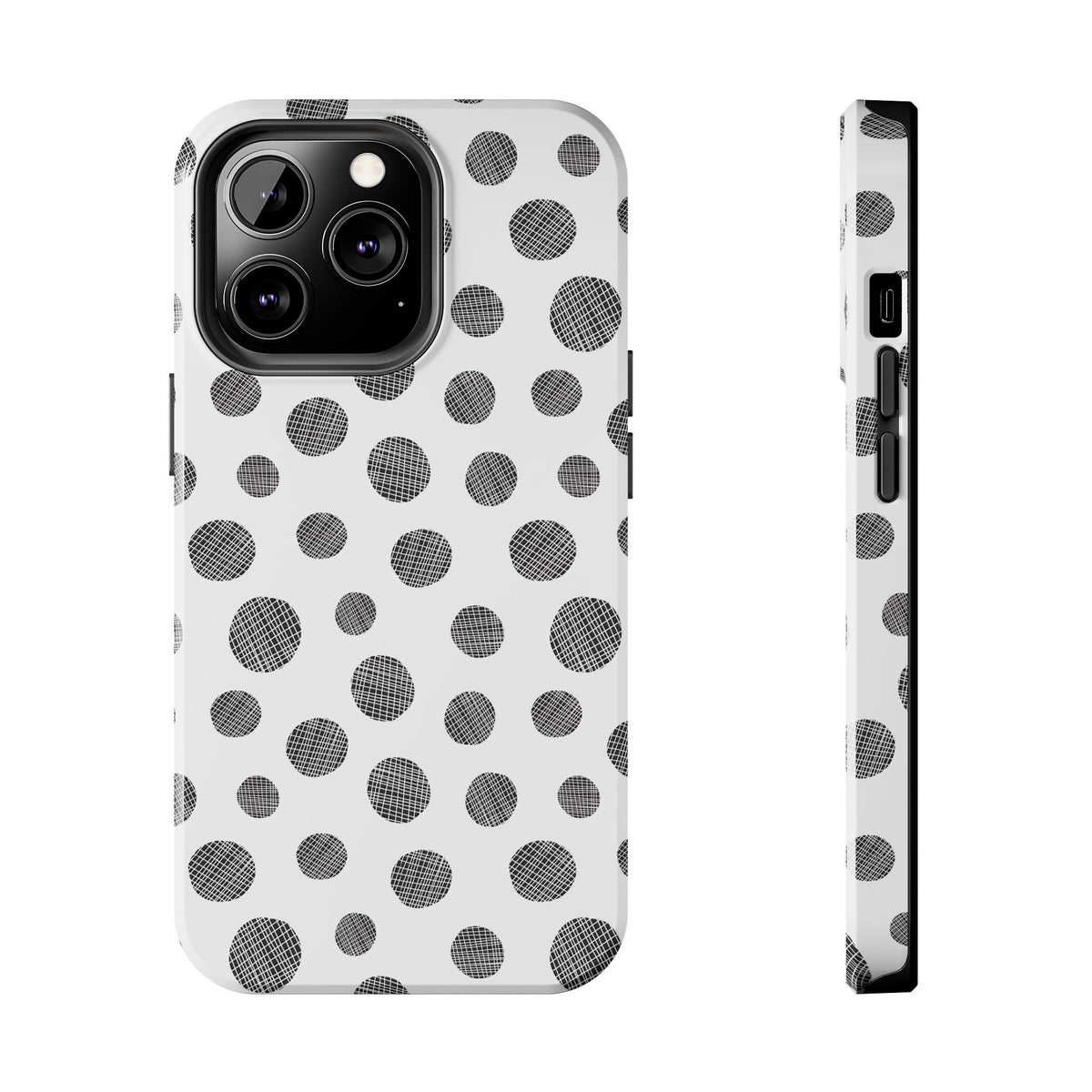 Polka Dot Texture Tough Phone Case — Black & White Spot Pattern, Protective Slim Phone Cover