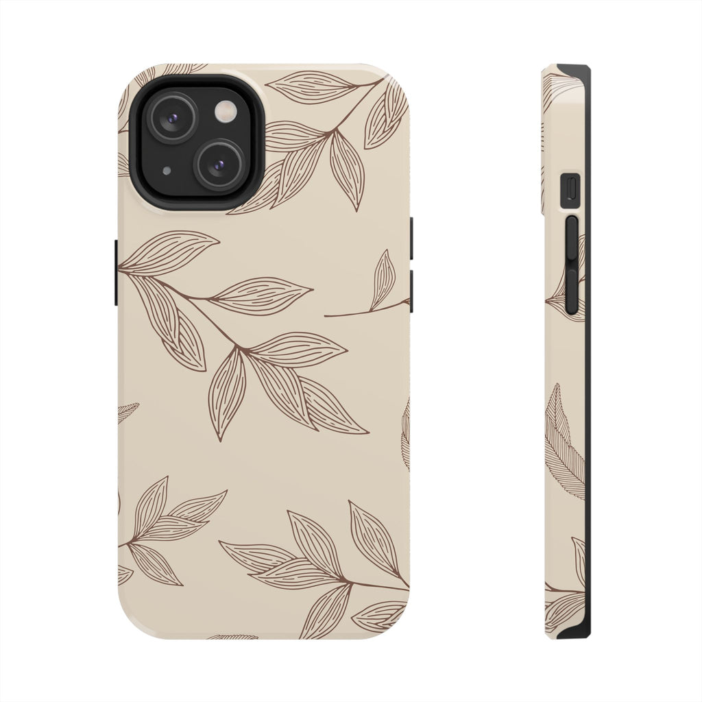 Tough Phone Case — Neutral Botanical Leaf Design (Protective Floral iPhone Case)