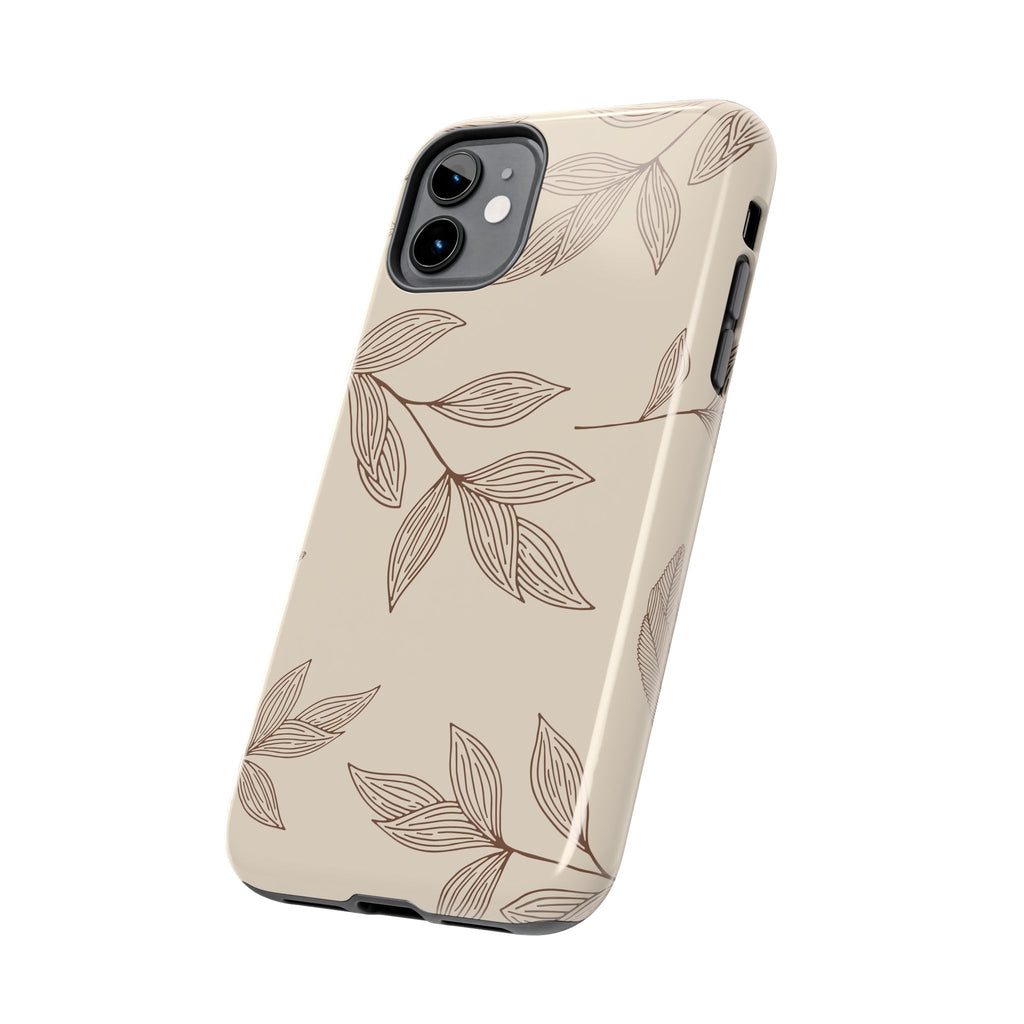 Tough Phone Case — Neutral Botanical Leaf Design (Protective Floral iPhone Case)