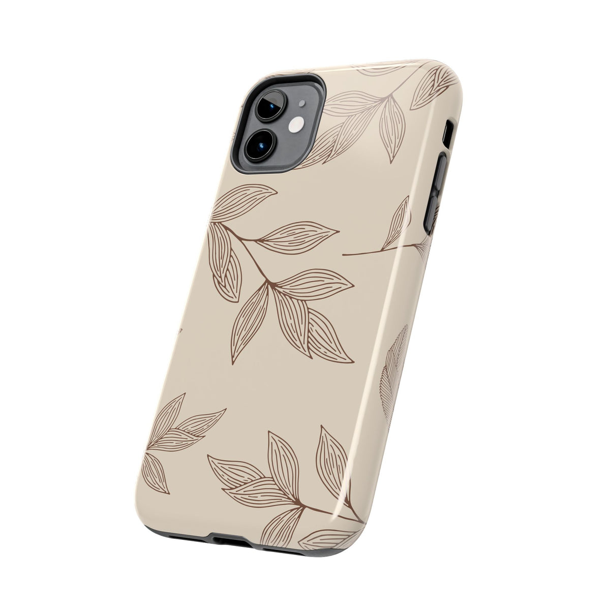 Tough Phone Case — Neutral Botanical Leaf Design (Protective Floral iPhone Case)