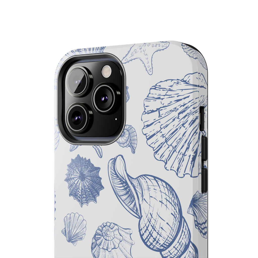 Seaside Sketch Tough Phone Case – Blue Shells & Starfish Protective Cover