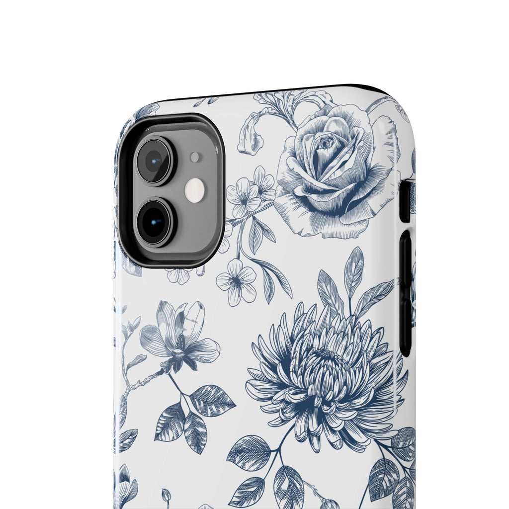 Tough Phone Case — Blue Vintage Floral Protective iPhone Cover