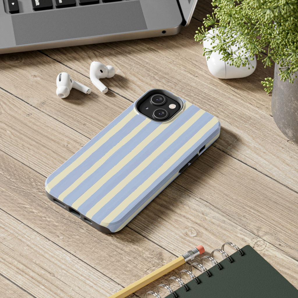 Pastel Stripe Tough Phone Case — Blue & Cream Protective Cover