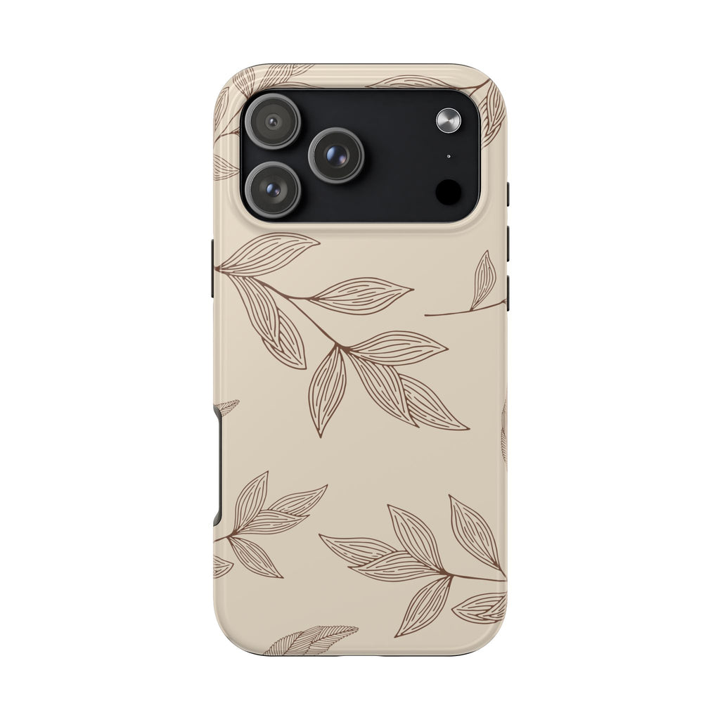 Tough Phone Case — Neutral Botanical Leaf Design (Protective Floral iPhone Case)
