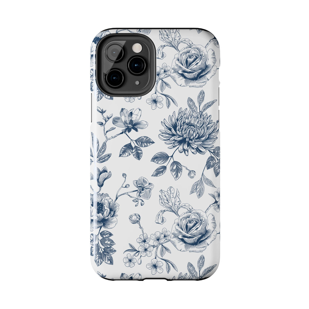 Tough Phone Case — Blue Vintage Floral Protective iPhone Cover