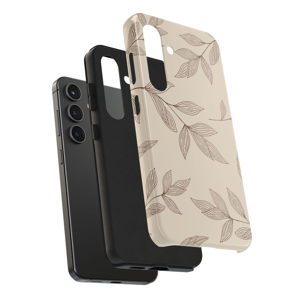 Tough Phone Case — Neutral Botanical Leaf Design (Protective Floral iPhone Case)