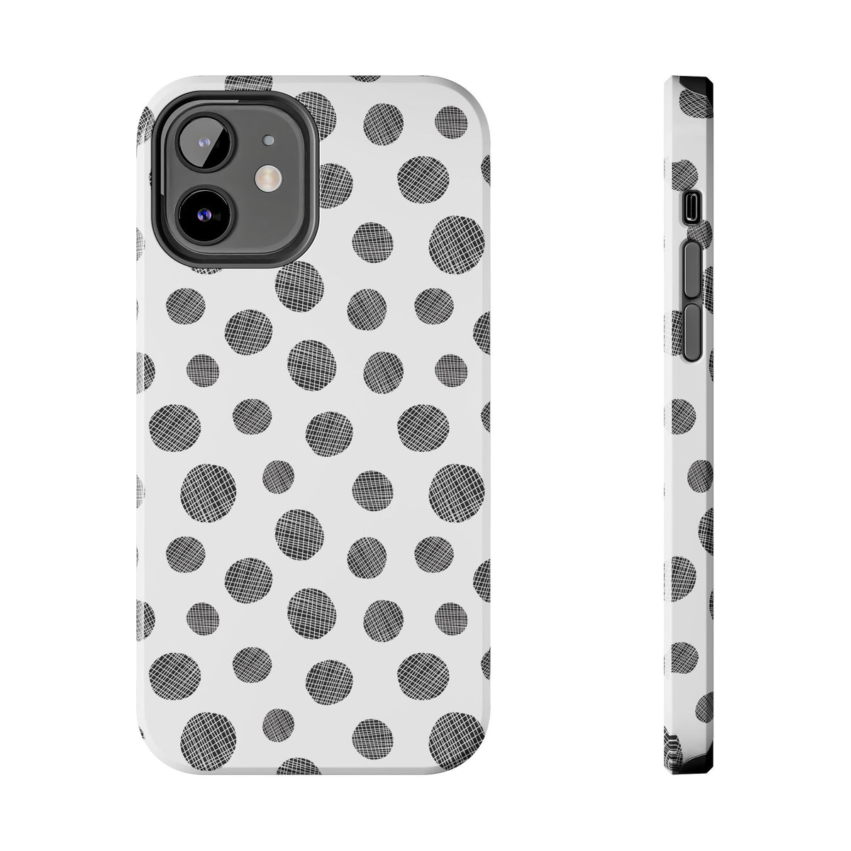 Polka Dot Texture Tough Phone Case — Black & White Spot Pattern, Protective Slim Phone Cover