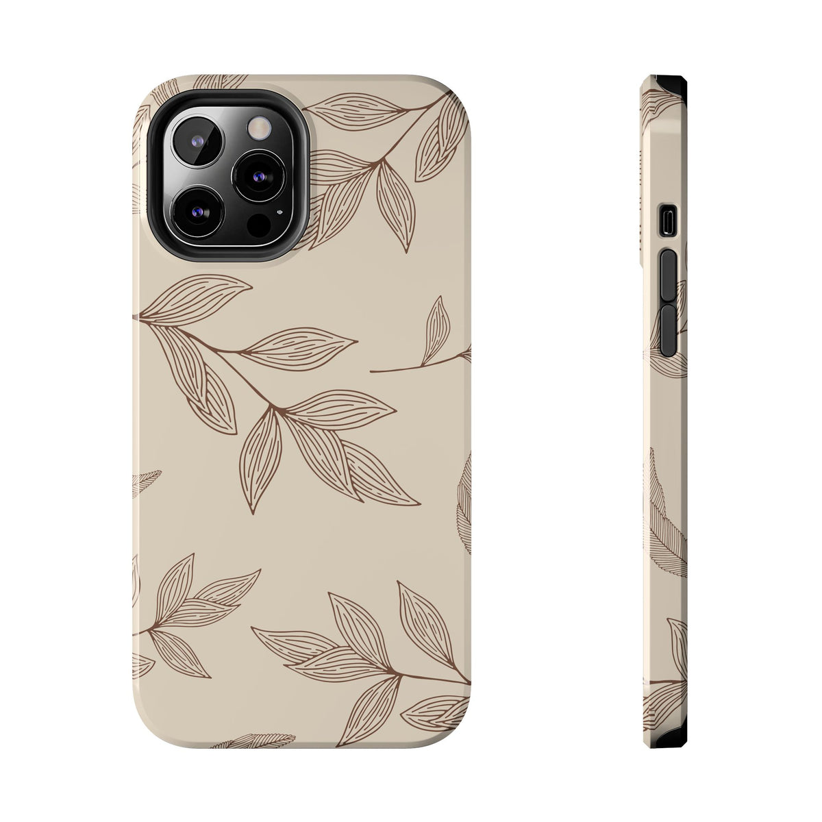 Tough Phone Case — Neutral Botanical Leaf Design (Protective Floral iPhone Case)