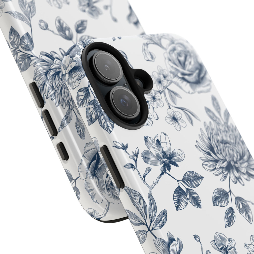 Tough Phone Case — Blue Vintage Floral Protective iPhone Cover