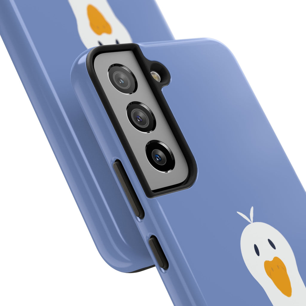 Goofy Goose Tough Phone Case — Cute Minimalist Duck Design on Blue