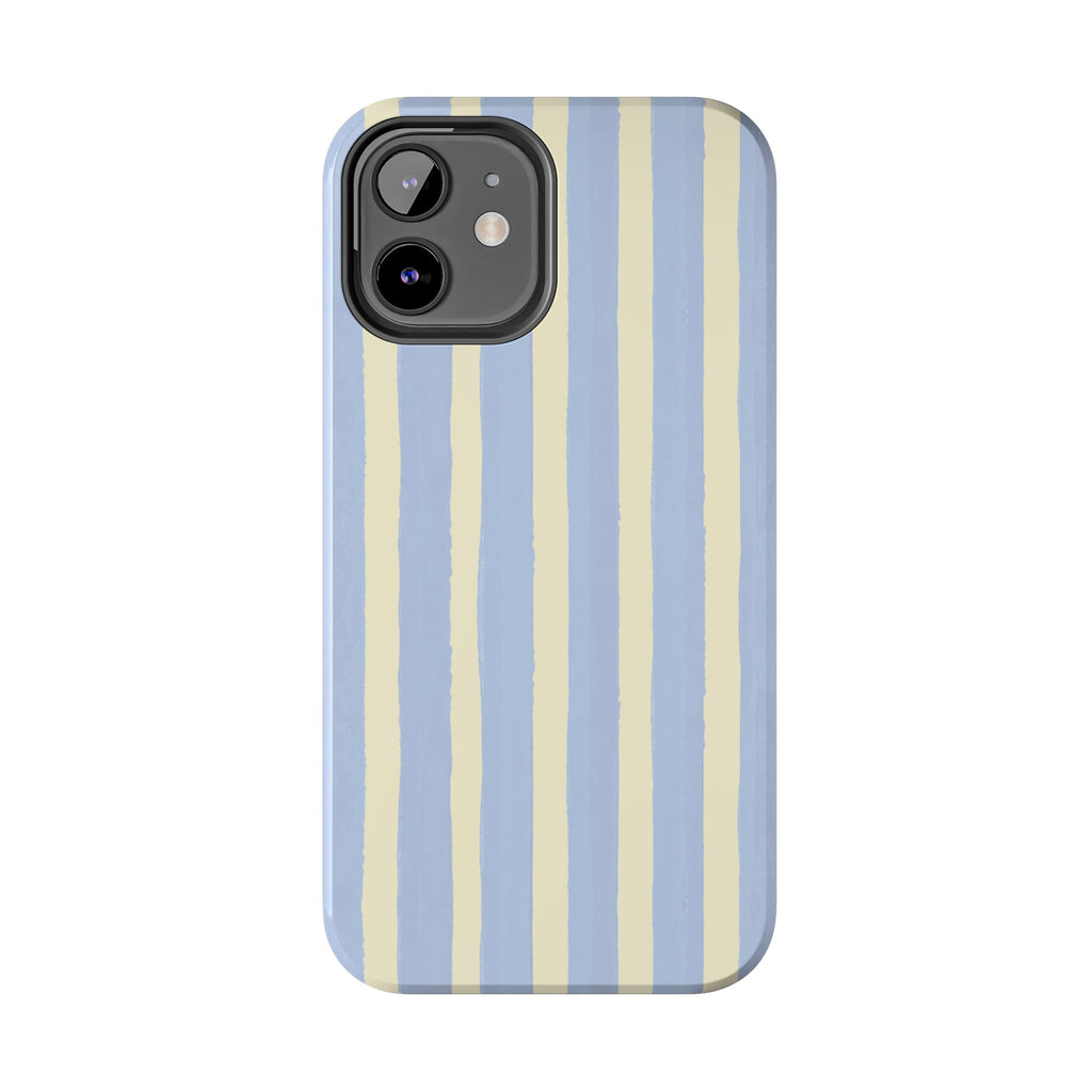 Pastel Stripe Tough Phone Case — Blue & Cream Protective Cover